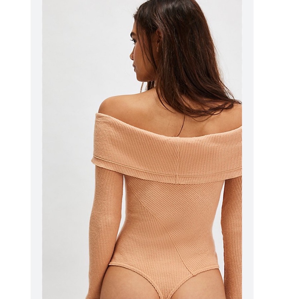 Intimately Free People Autumn Cozy Thermal Off Shoulder Bodysuit Peach Medium